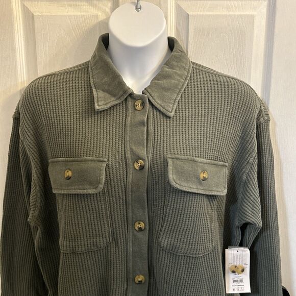 Terra & Sky Women's Plus Size Button Down Waffle Knit Shacket Size 0X 14W NWT - Picture 6 of 16